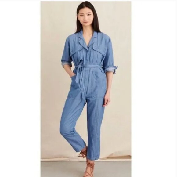 ALEX MILL Chambray Linen/Cotton Expedition Long Sleeve Jumpsuit NWT Size Medium - Picture 2 of 10